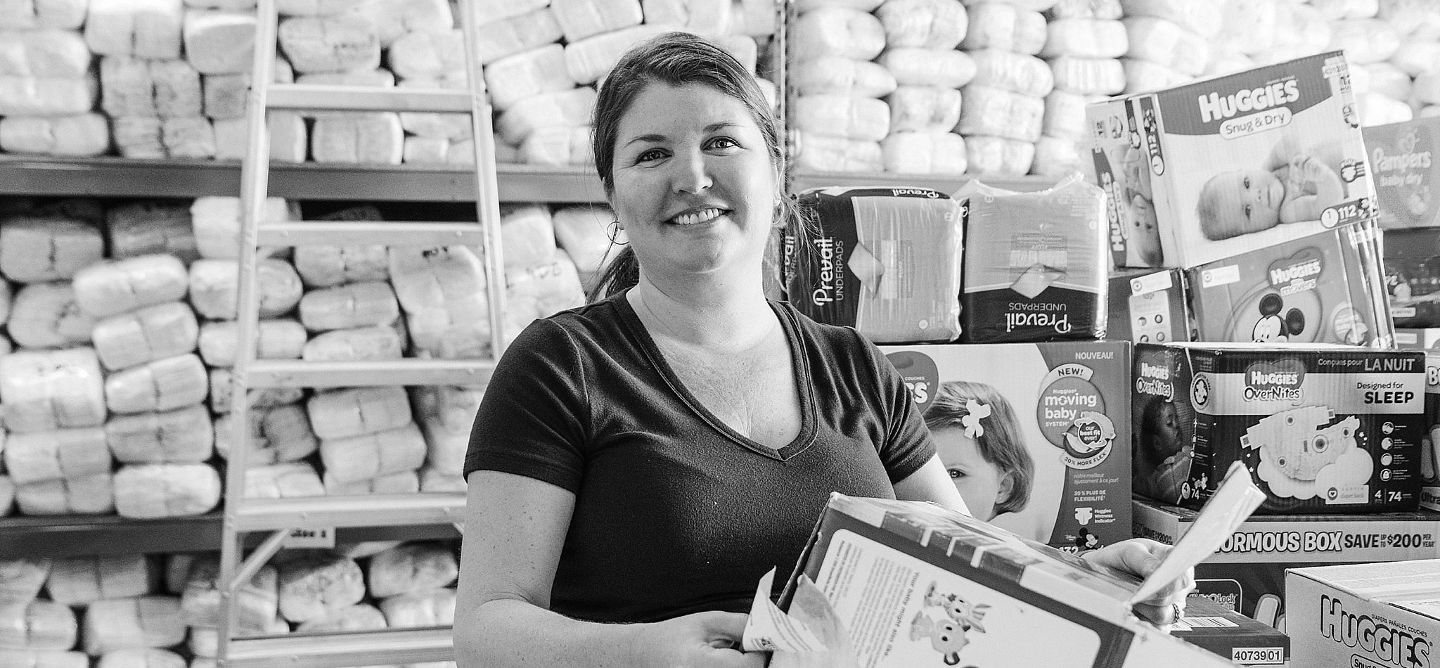 A volunteer at the Austin Diaper Bank